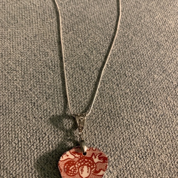 Acorn broken china necklace. Artisan made. - Picture 4 of 6